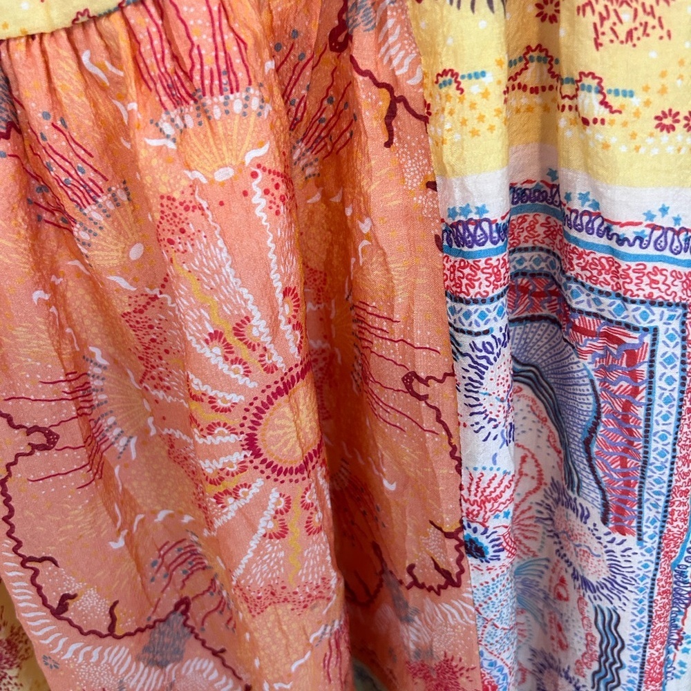 Boho Festive Maxi Dress in Orange & Yellow Sundress Size S - Picture 3 of 8